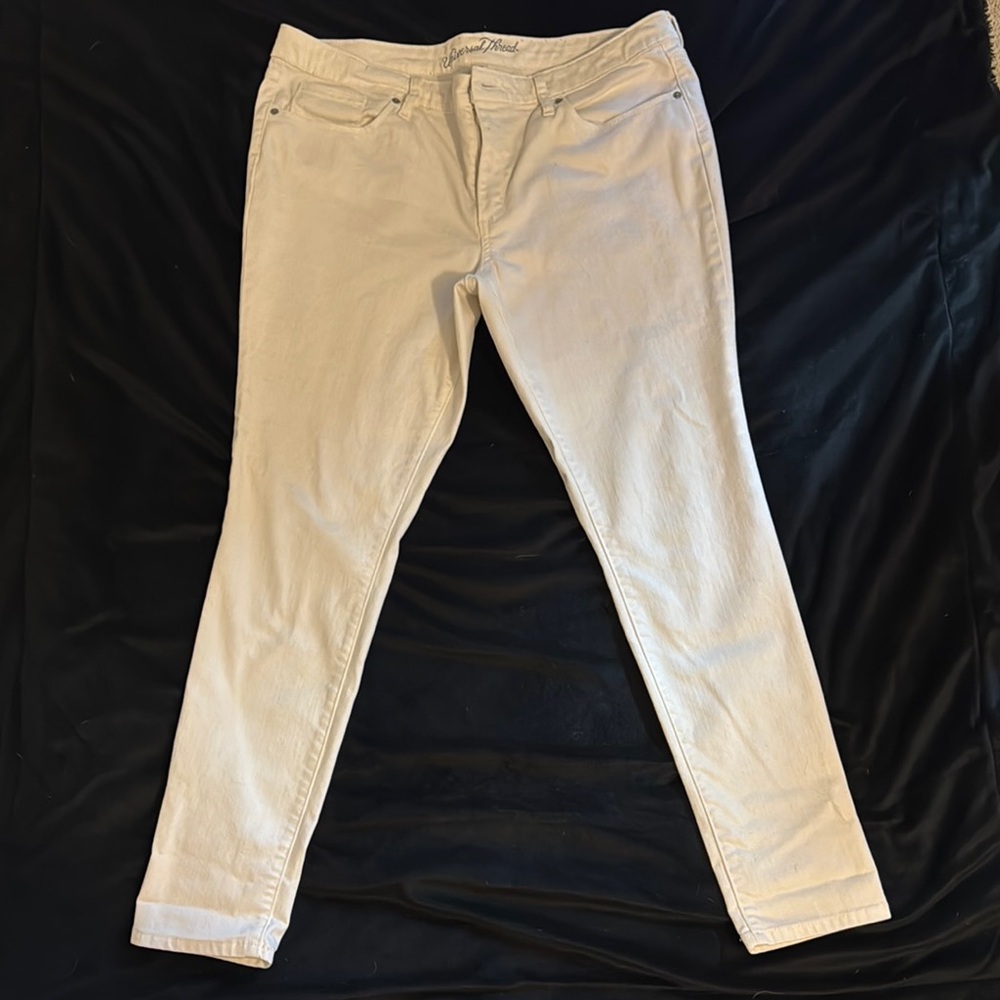 Cream Straight Leg Pants with Elastic Waistband